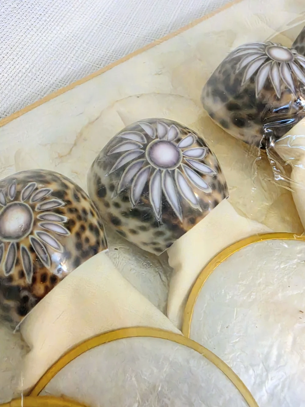 Vtg Capiz Shell Placemats Coasters Carved Shell Napkin Rings Oval  Beach READ
